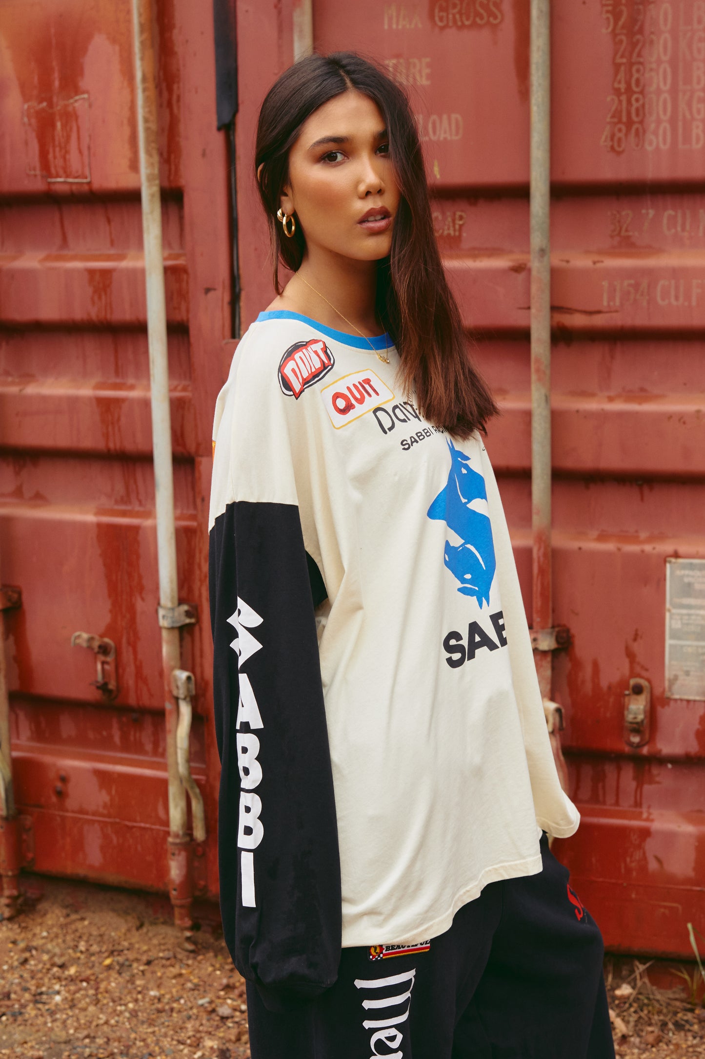 Sabbi - The Long Sleeve Don't Quit Your Day Dream Tee - White + Black