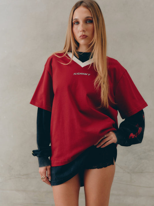 SSAINT Apparel - Reflective V Neck Tee - Red