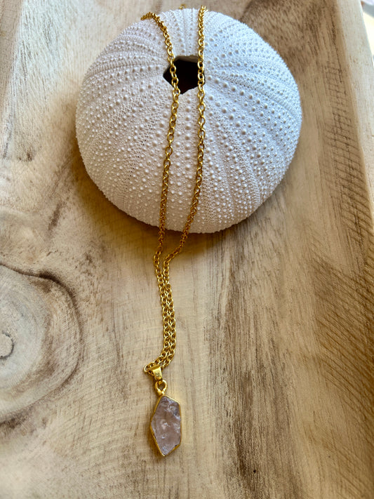 Gold Chain Necklace with Crystal Stone Pendant