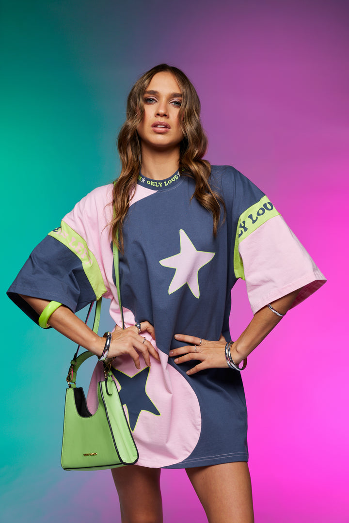 Only Lovers Left - Yin Yang Tee Dress - Charcoal Lime
