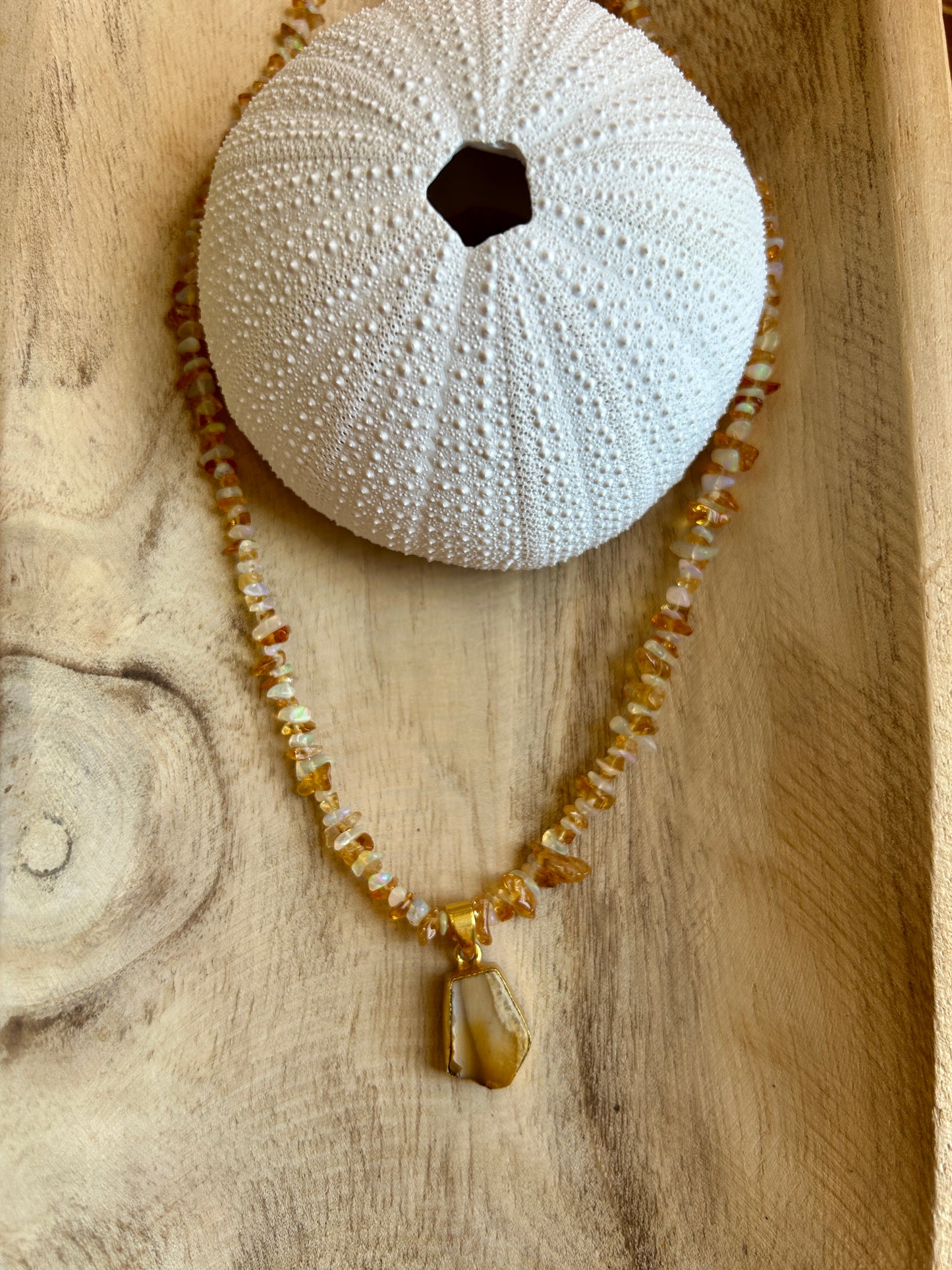 Crystal Stone Strand Necklace with Crystal Stone Pendant