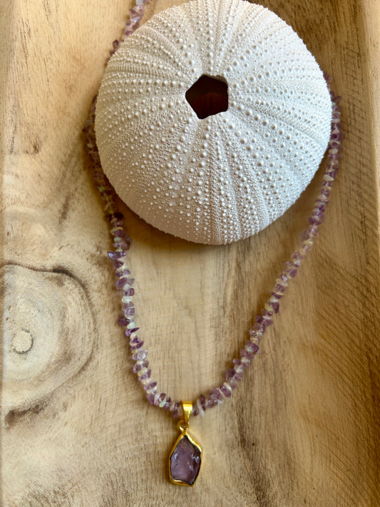 Crystal Stone Strand Necklace with Crystal Stone Pendant