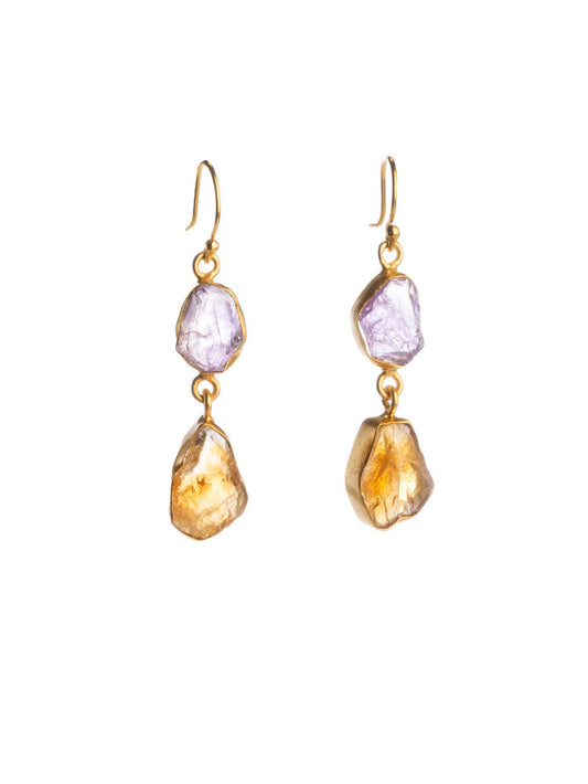 Gold Double Stone Earrings - Various Stones