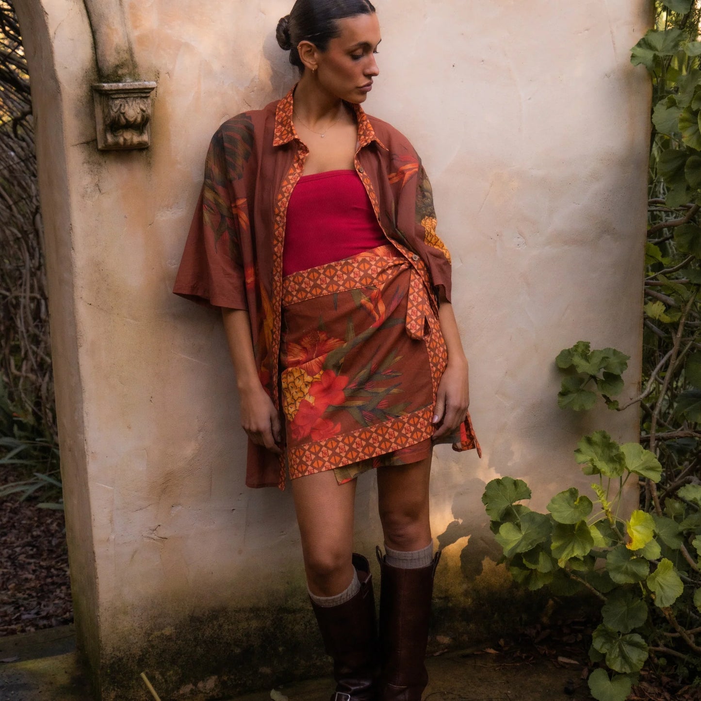 Wandering Folk - Cuban Tropical Wrap Skirt - Coffee