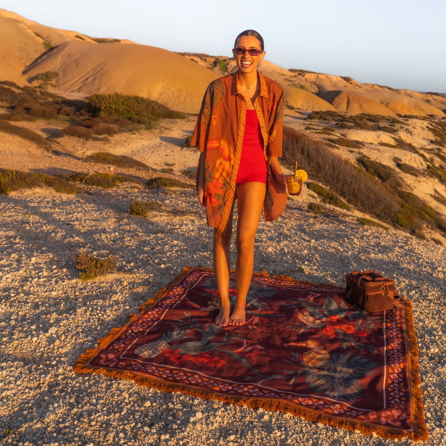 Wandering Folk - Cuban Tropical Picnic Rug - Bronze