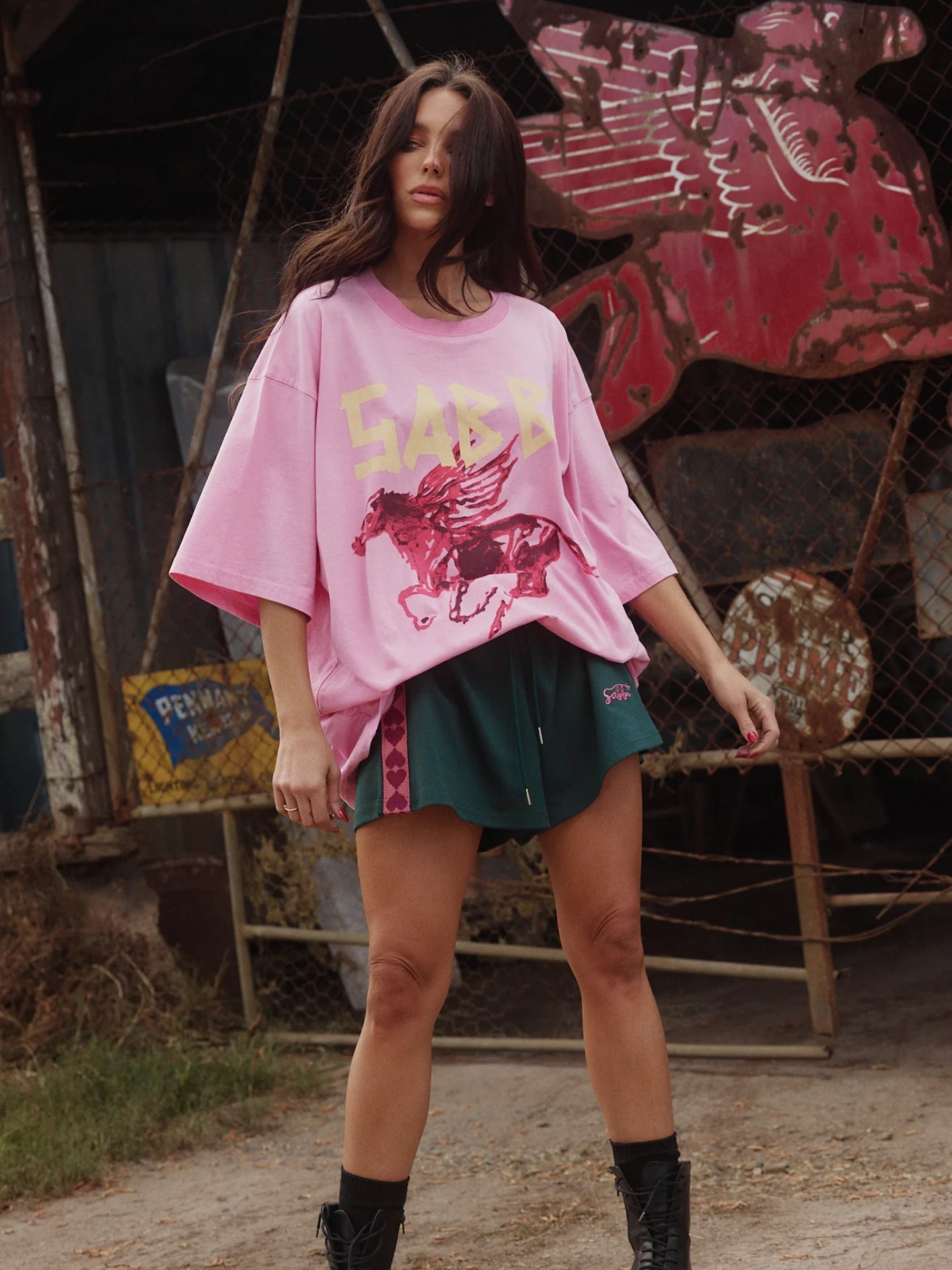 Sabbi - The Very Oversized Rhinestone World Tee - Pink