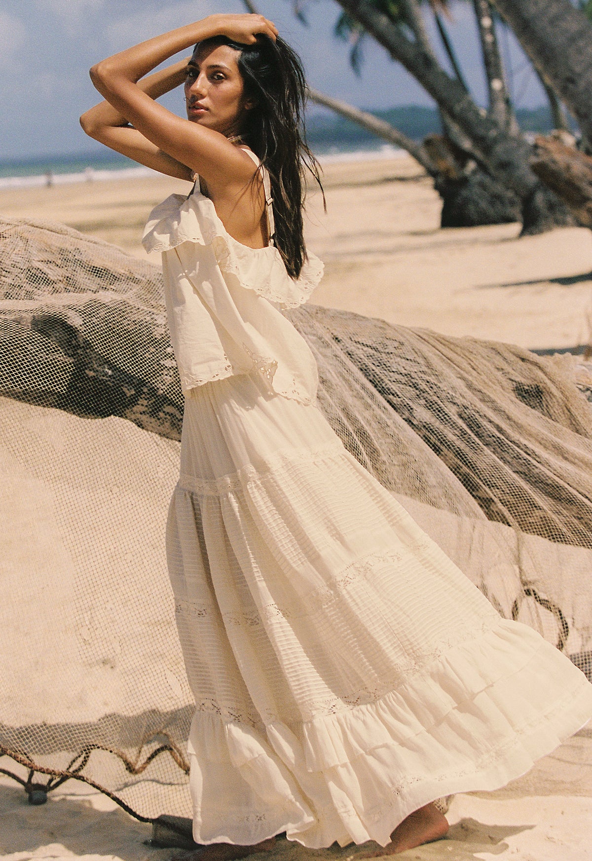 Spell - Ines Tiered Maxi Skirt - Light Sand