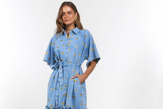 La Boheme Girls - Moxie Midi Dress - Denim Hearts