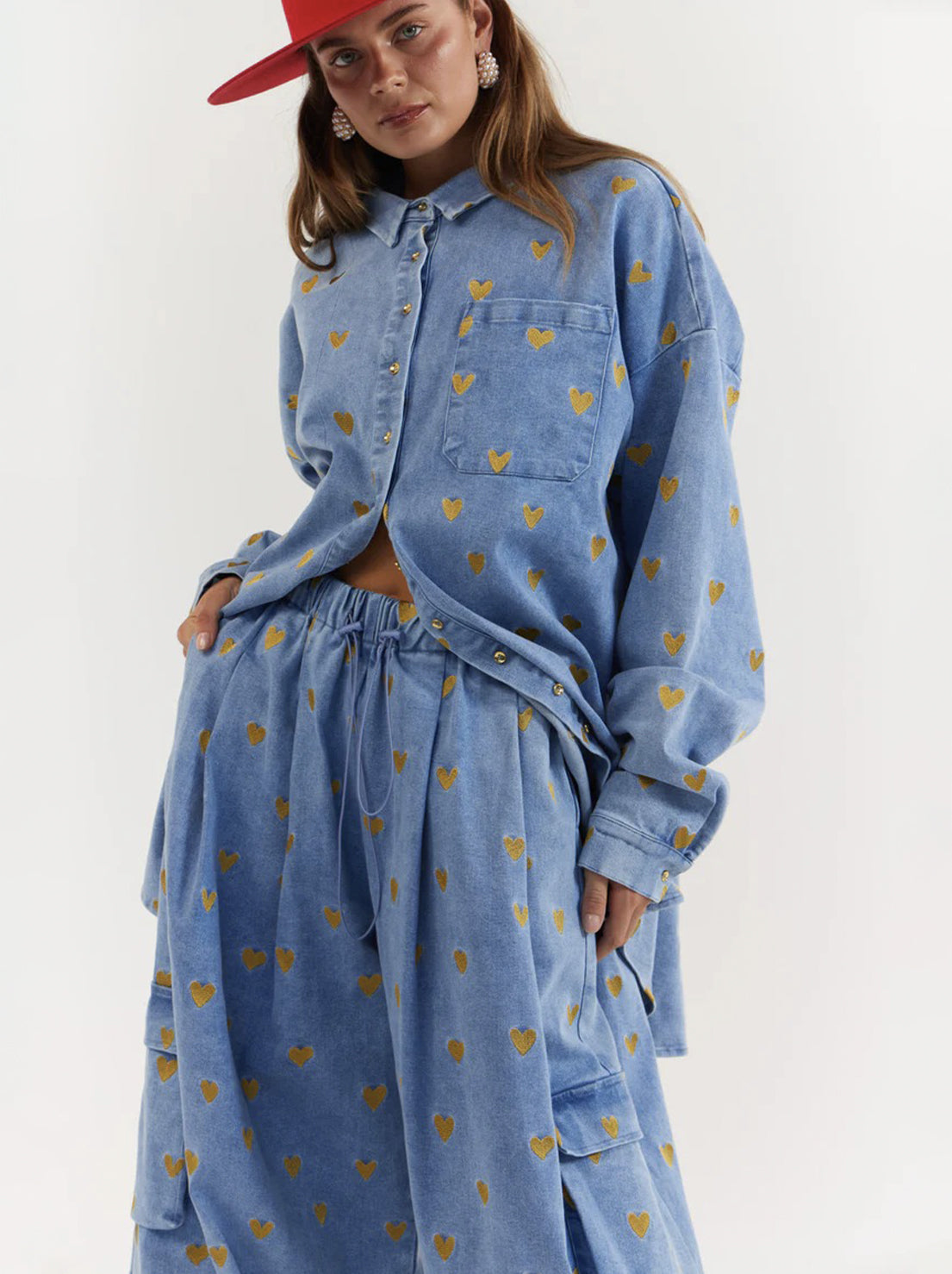 La Boheme Girls - Ezra Pants - Denim Hearts