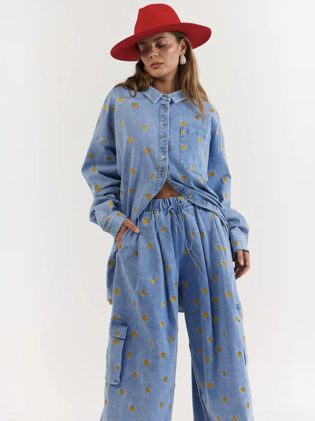 La Boheme Girls - Ezra Pants - Denim Hearts