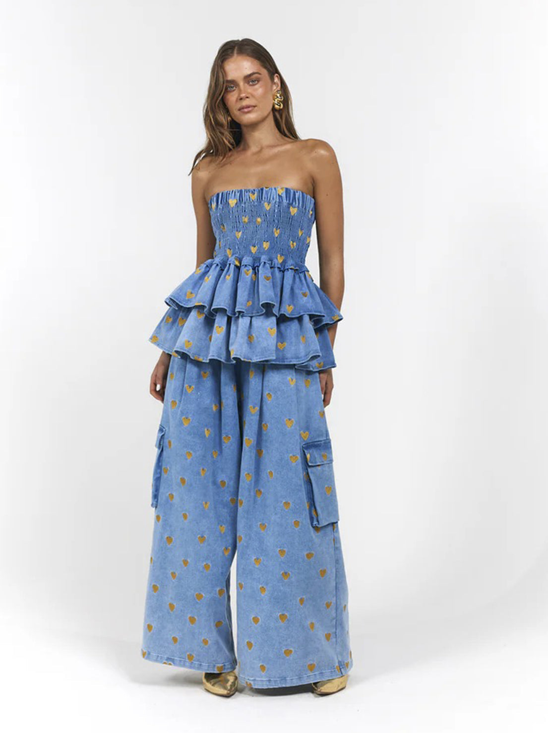 La Boheme Girls - Ezra Pants - Denim Hearts