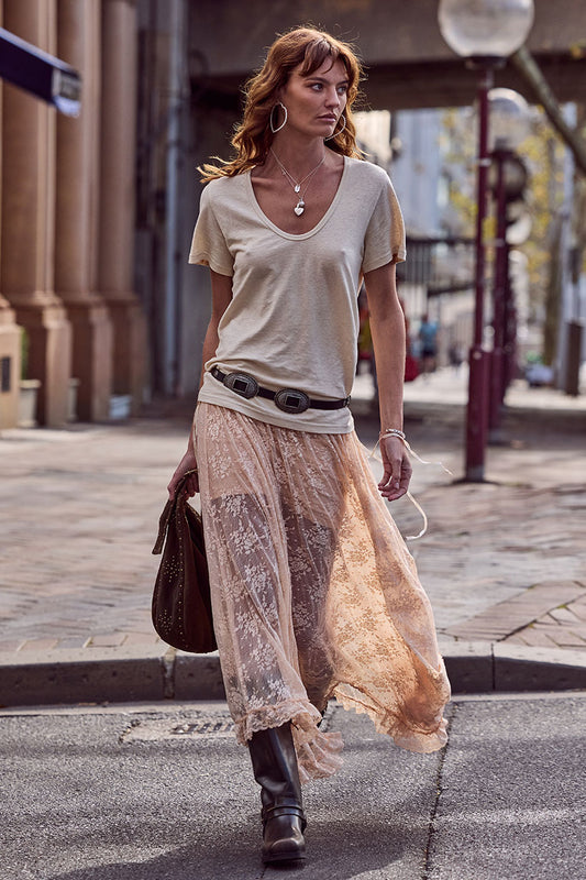 Spell - Labyrinth Lace Maxi Skirt - Peach Bliss