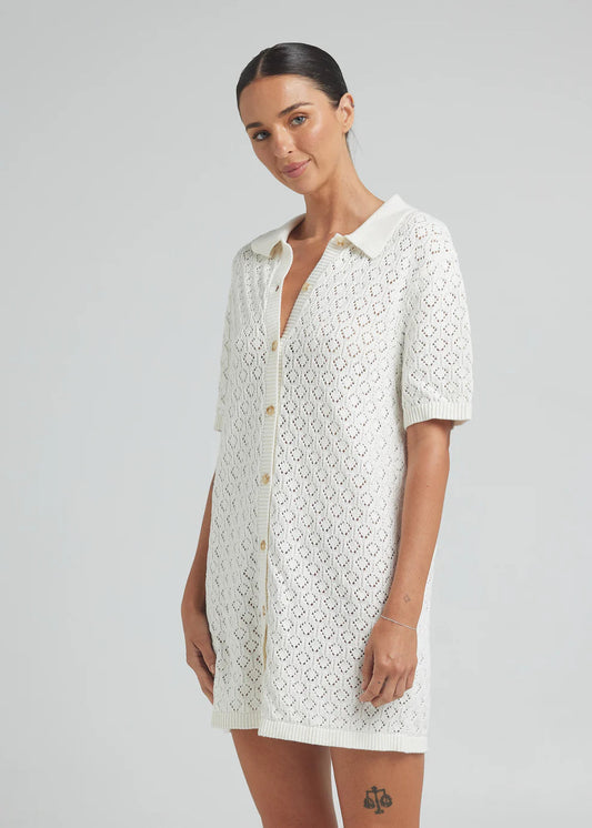 Poolside Paradiso - Mimosa Knit Shirt Dress - Gardenia