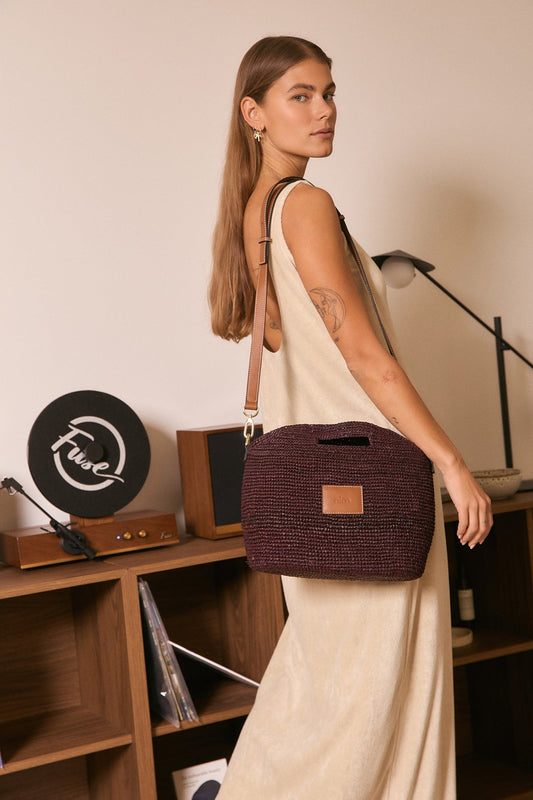 Nim The Label - Leather Trim Raffia BB - Cocoa