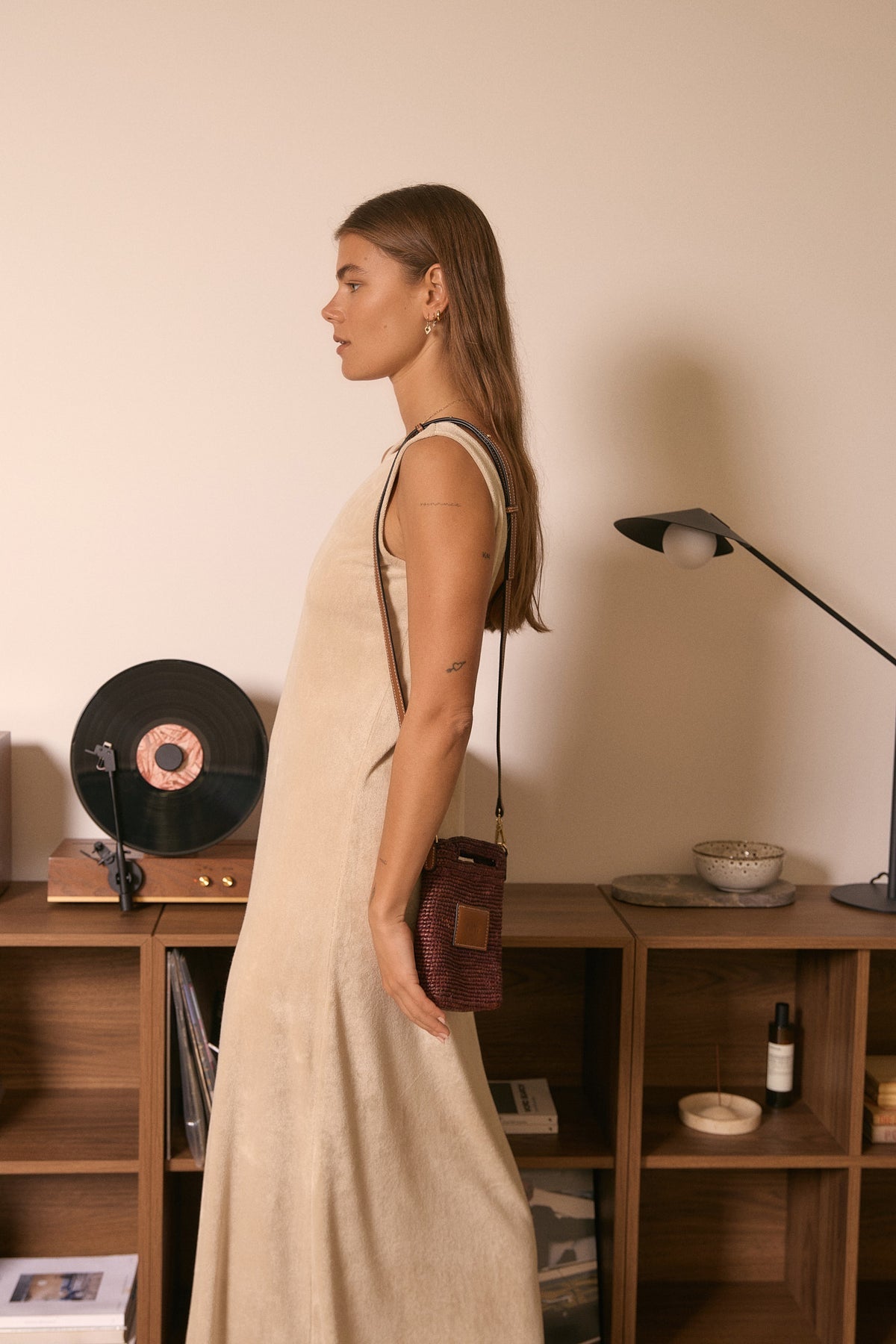 Nim The Label - Leather Trimmed Raffia Pocket - Cocoa