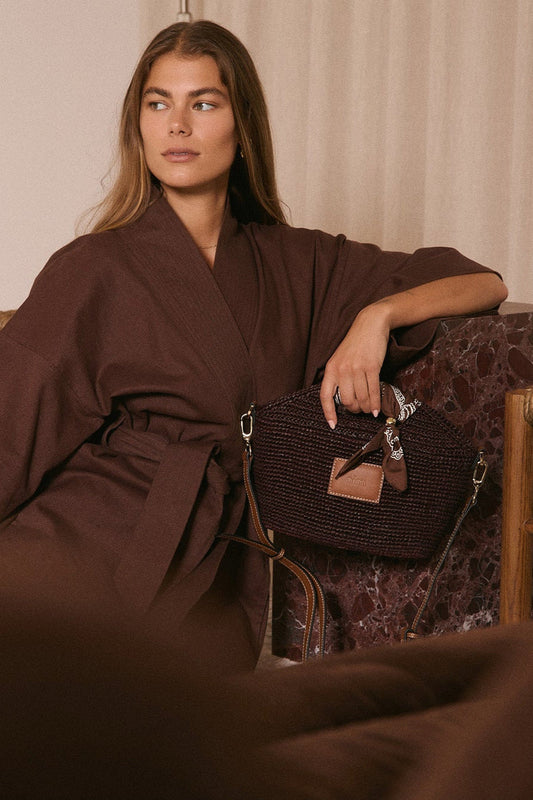 Nim The Label - Leather Trimmed Raffia Mini - Cocoa