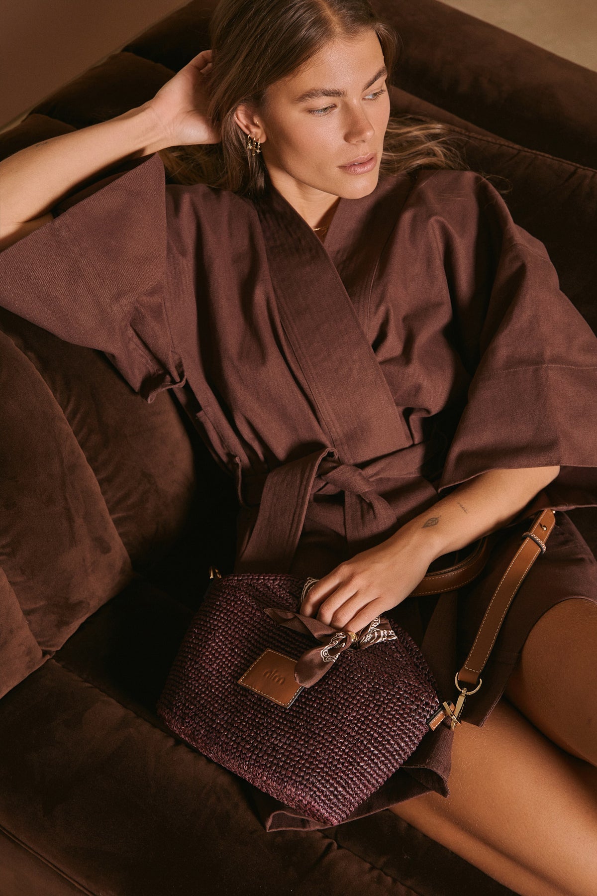 Nim The Label - Leather Trimmed Raffia Mini - Cocoa