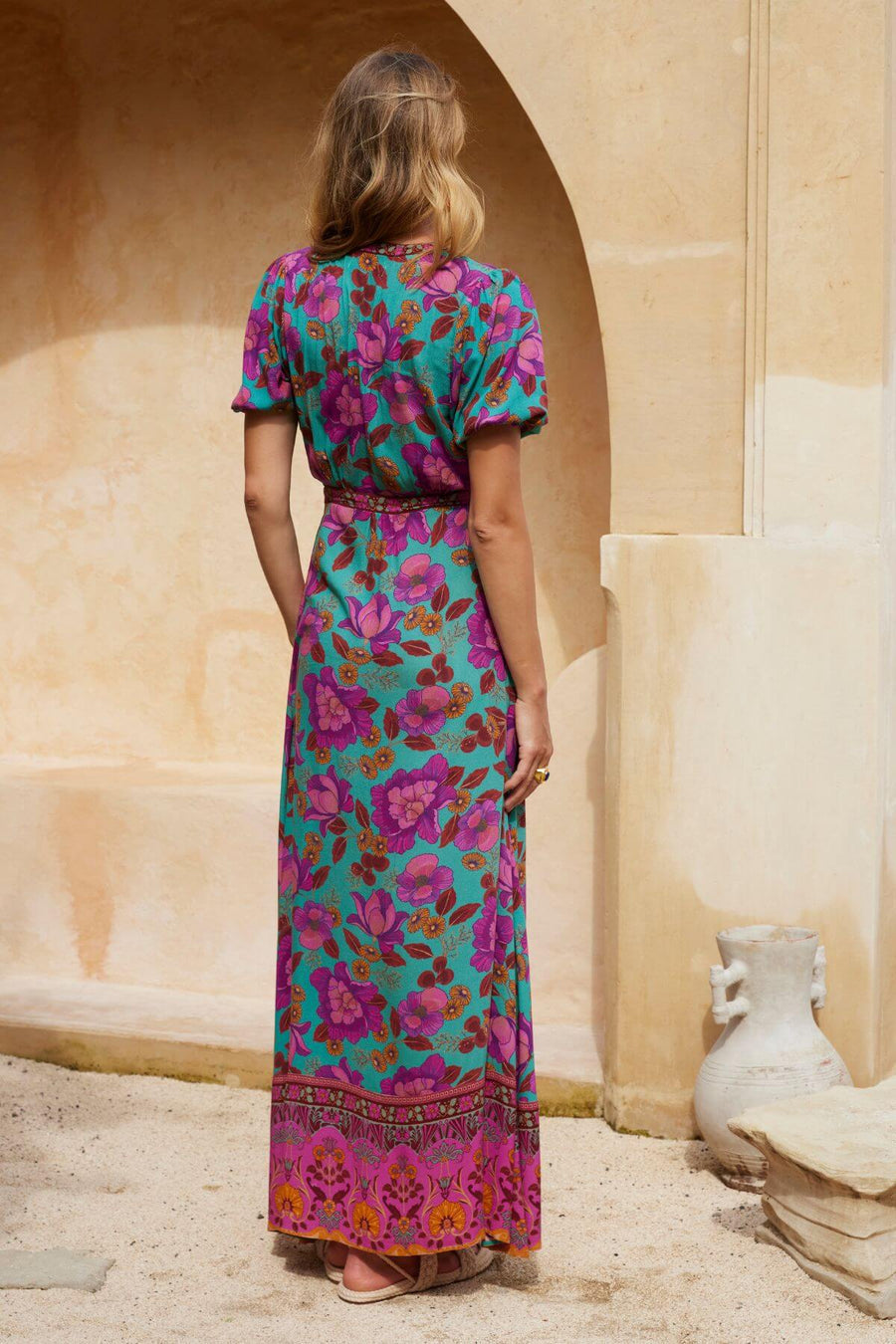 Nine Lives Bazaar - Dawn Wrap Maxi Dress - Teal Bouquet