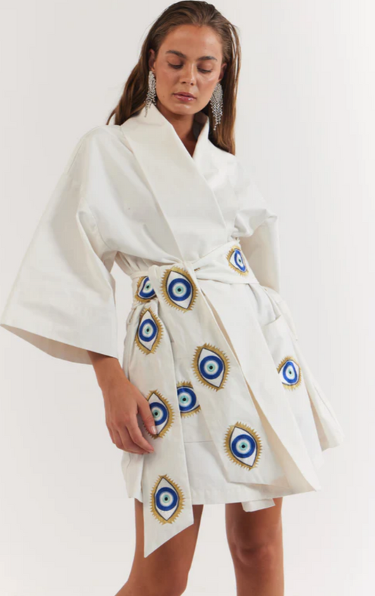 La Boheme Girls - Nirvana Robe Dress - White Evil Eye