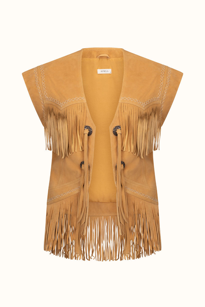 Spell - Fearless Heart Suede Fringe Vest - Sun Glow