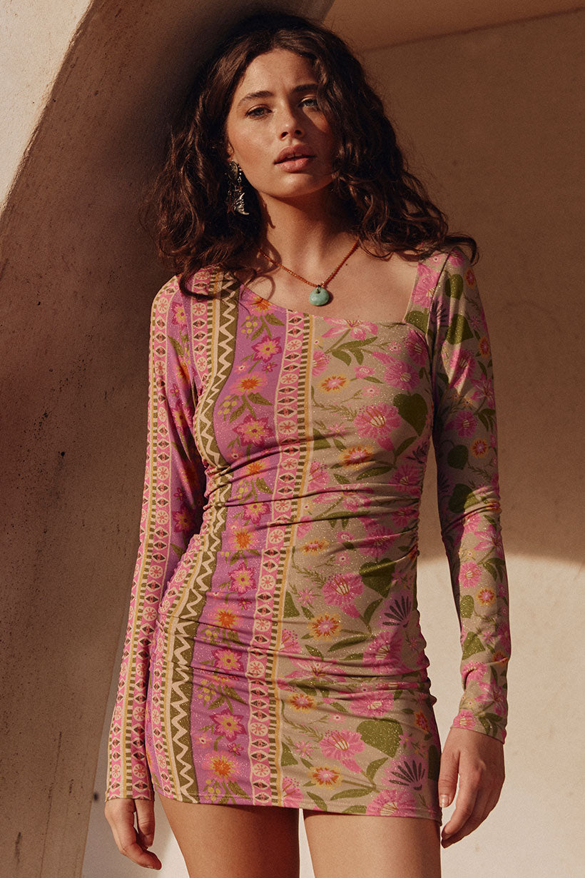 Spell - Goldie Shimmer Mini Dress - Desert Rose