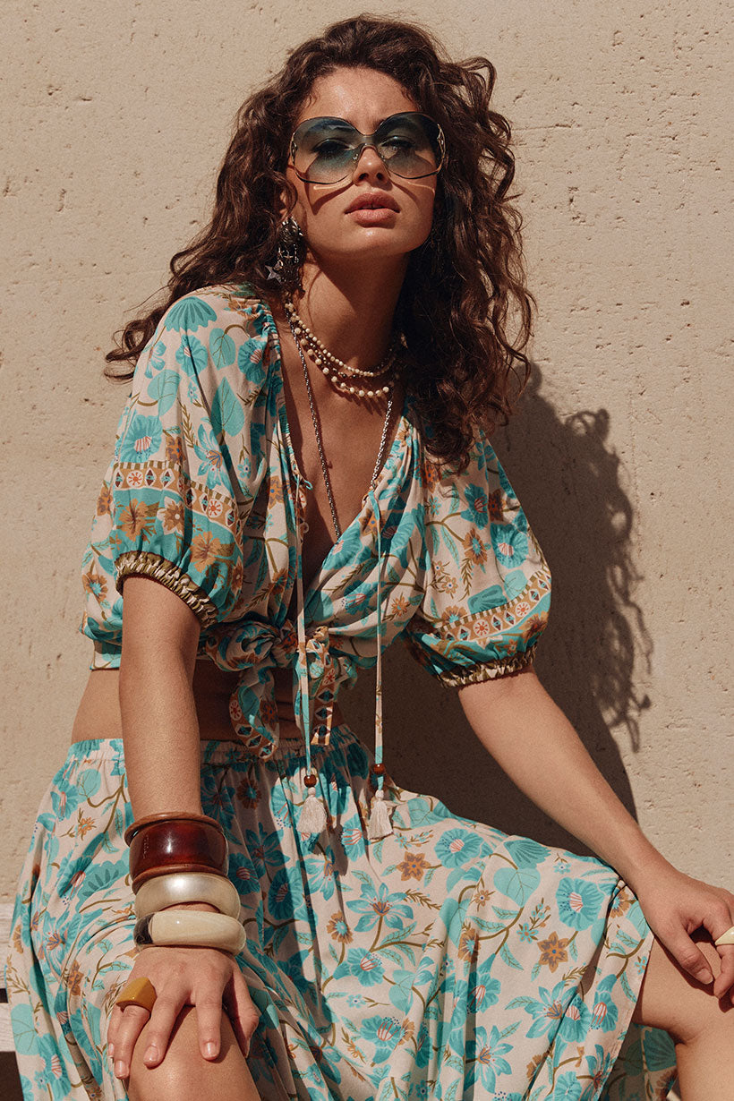 Spell - Goldie Short Sleeve Blouse - Lagoon