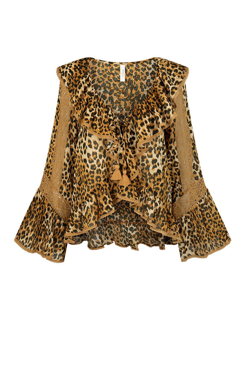 Spell - Samantha Lace Frill Blouse - Vintage Leopard