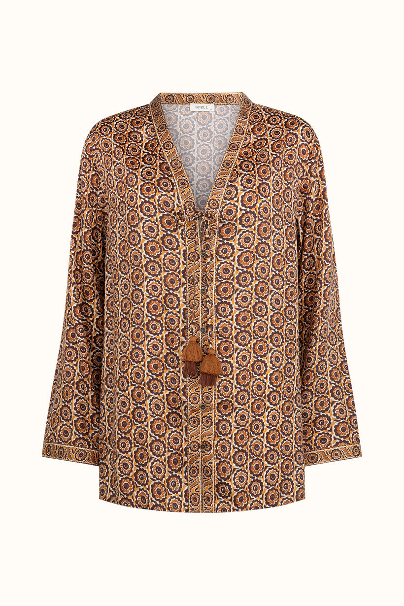 Spell - Sannah Tie Blouse - Golden Ochre