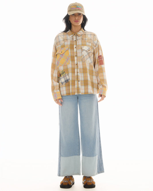 The Tales - Patched Up Yellow Flannel Western Shirt
