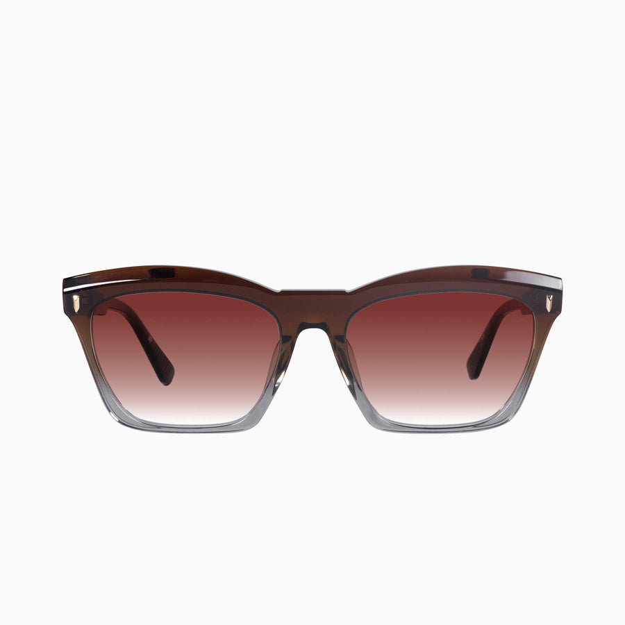 Valley Eyewear - Royale - Transparent Chocolate Fade to Crystal w. Gold Metal / Dark Orange Gradient Lens