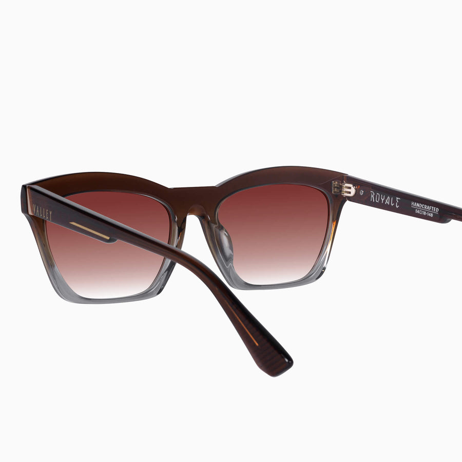 Valley Eyewear - Royale - Transparent Chocolate Fade to Crystal w. Gold Metal / Dark Orange Gradient Lens