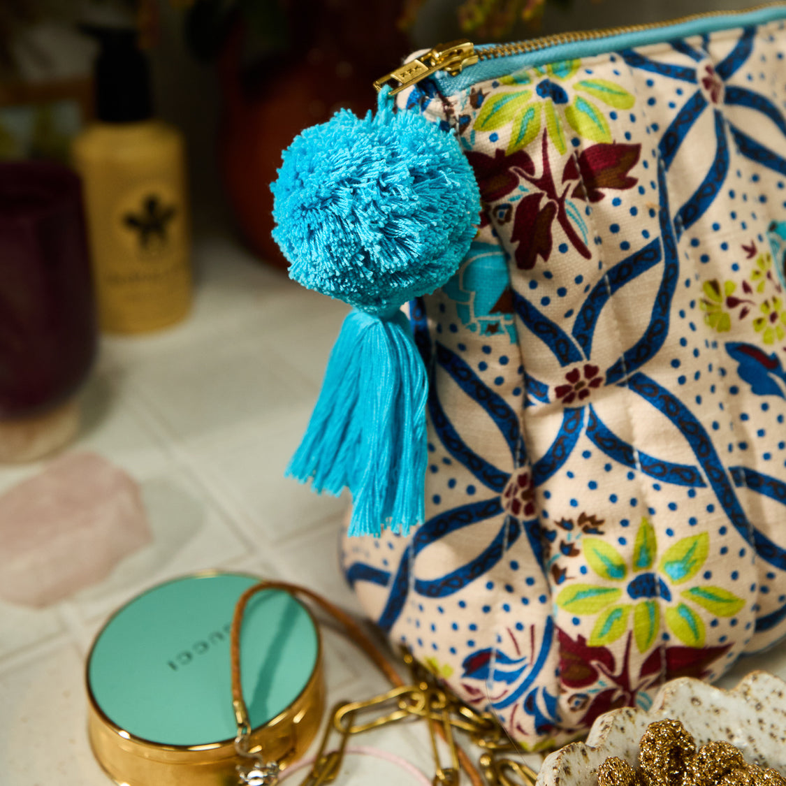 Sage X Clare - Norali Quilted Cosmetic Bag - Ecru