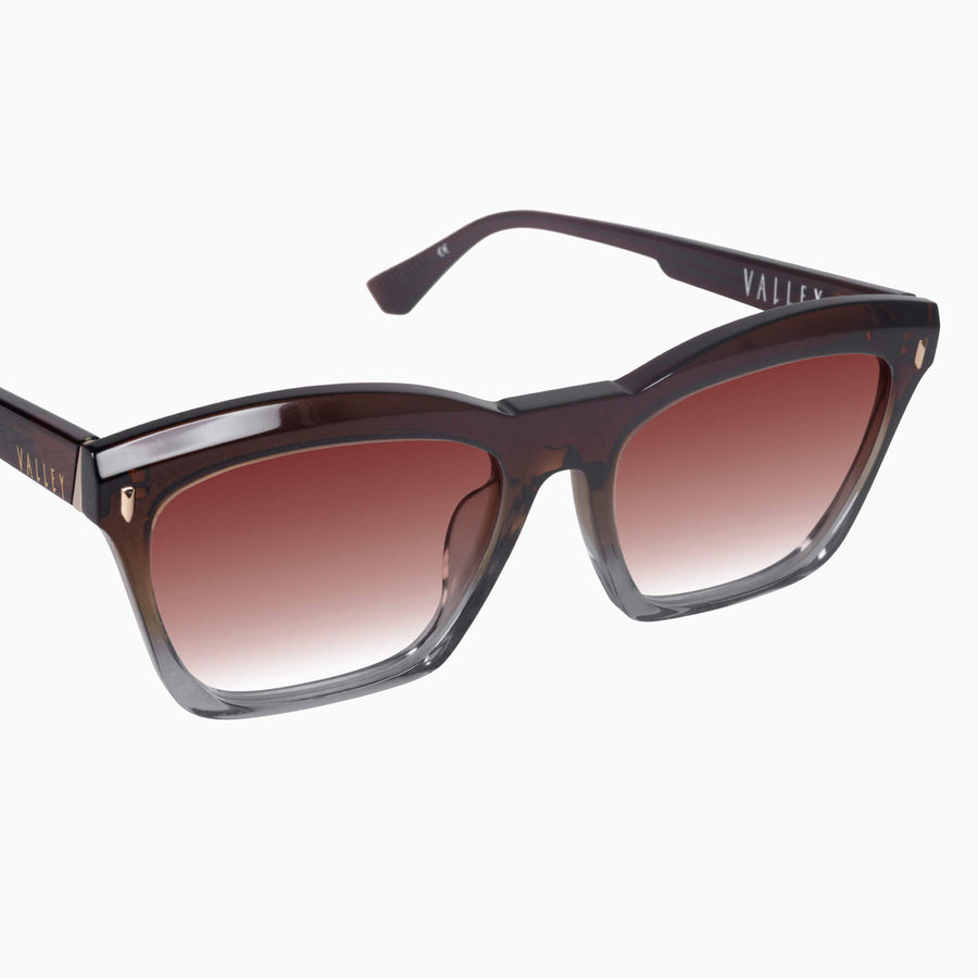 Valley Eyewear - Royale - Transparent Chocolate Fade to Crystal w. Gold Metal / Dark Orange Gradient Lens