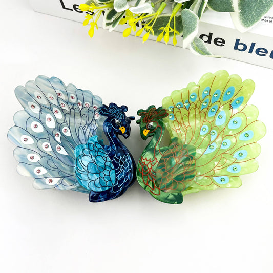Diva - Peacock Hair Claw Clip - Green