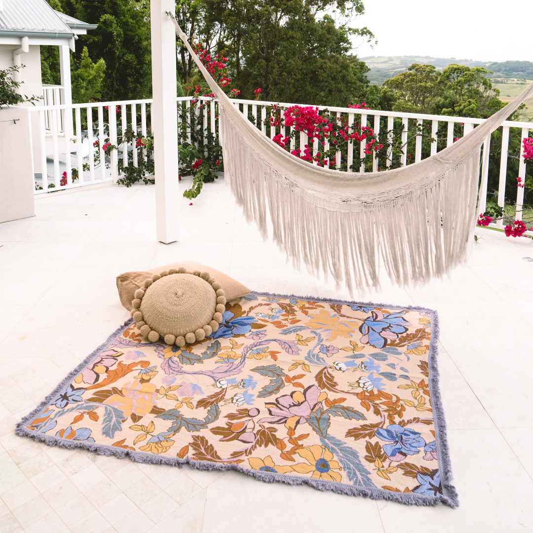 Wandering Folk Throw Rug - Flora - Lavender