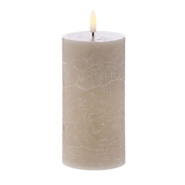 Amalfi - Hughe LED Flickering Pillar Candle - 15cm - Rustic Taupe