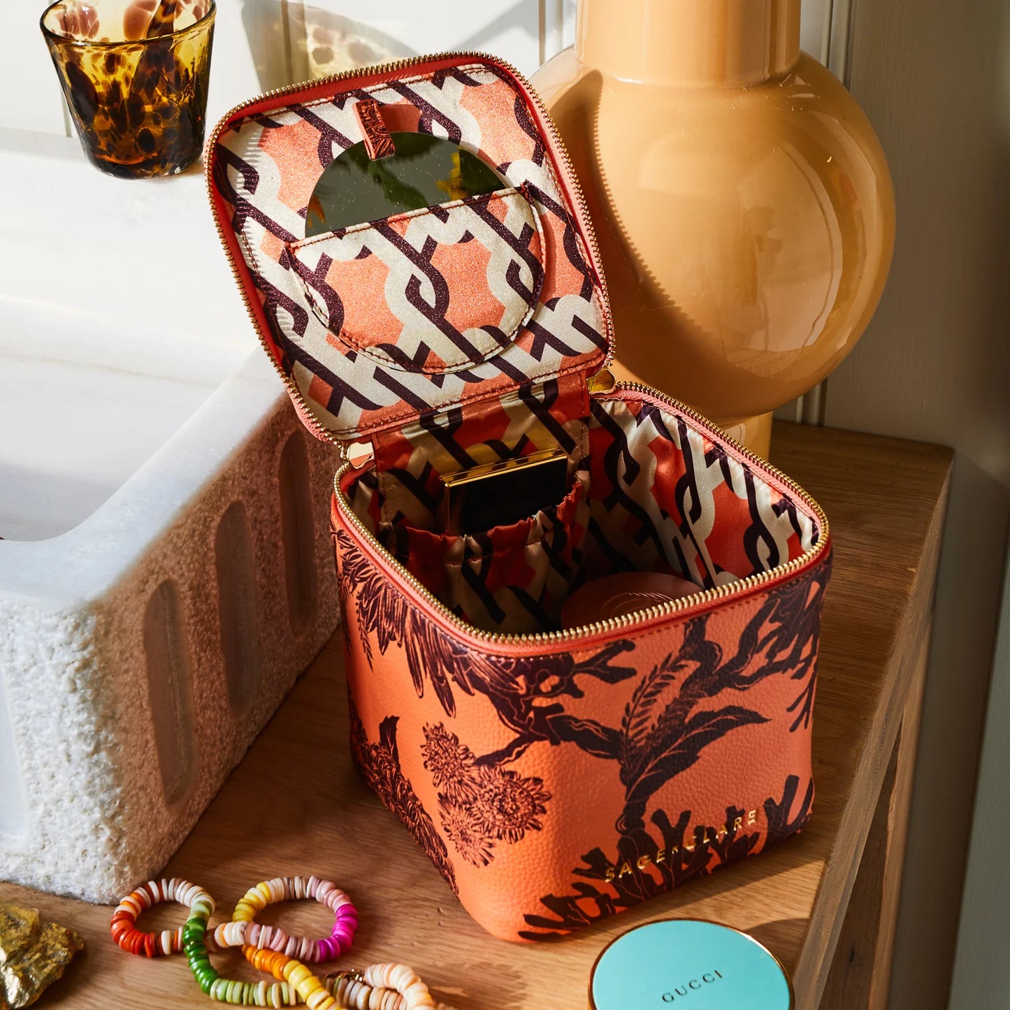 Sage X Clare - Delphine Small Vanity Case - Vivid Coral
