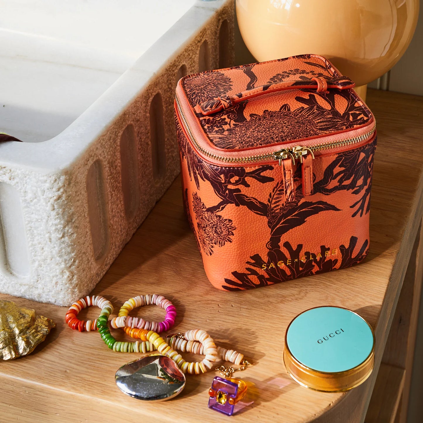 Sage X Clare - Delphine Small Vanity Case - Vivid Coral