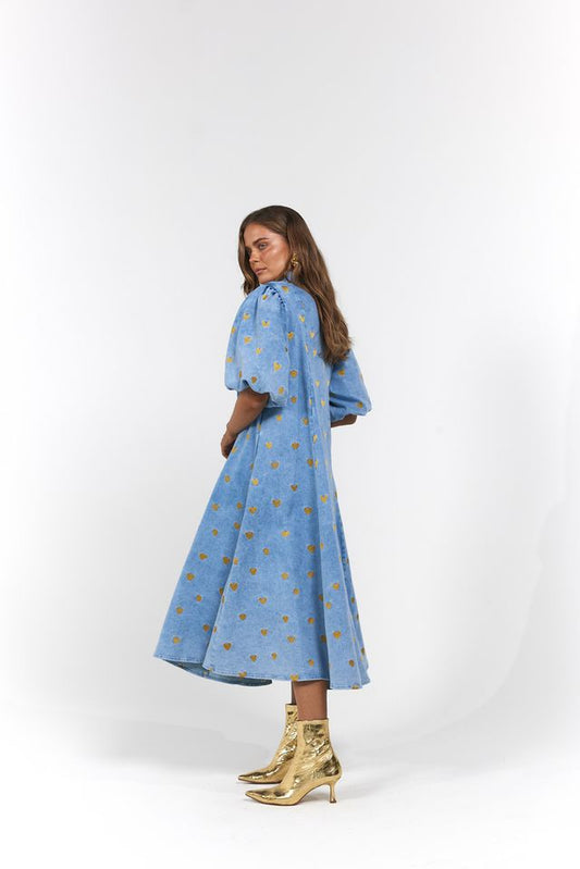La Boheme Girls - Peyton Midi Dress - Denim Hearts