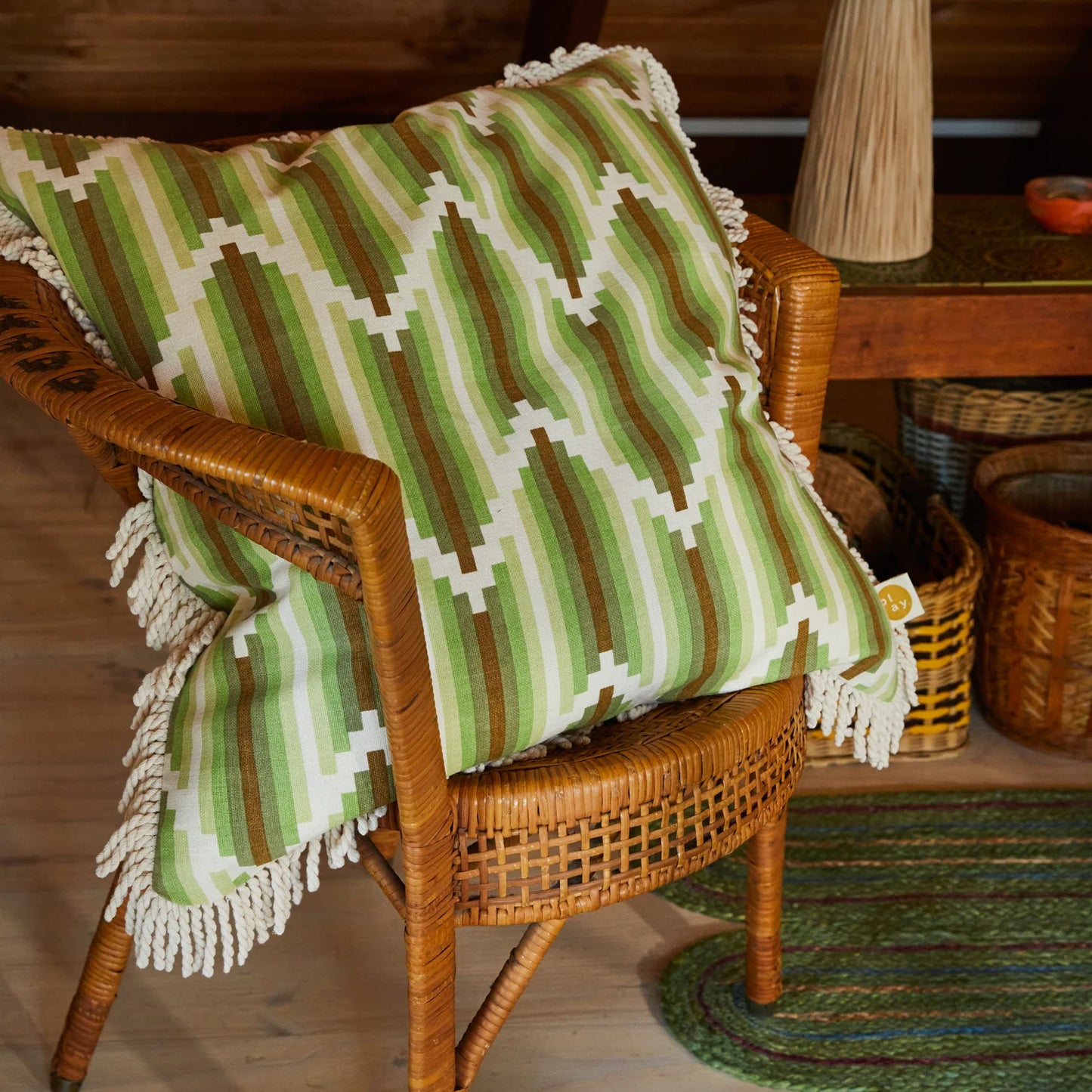 Sage X Clare - Nisha Fringe Cushion - Reed