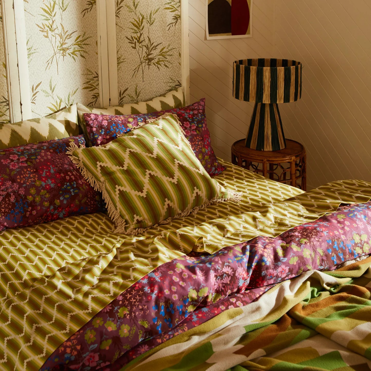Sage X Clare - Nisha Fringe Cushion - Reed
