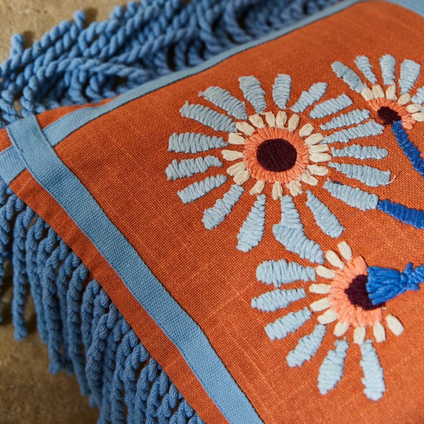 Sage X Clare - Mira Embroided Cushion - Cinnamon