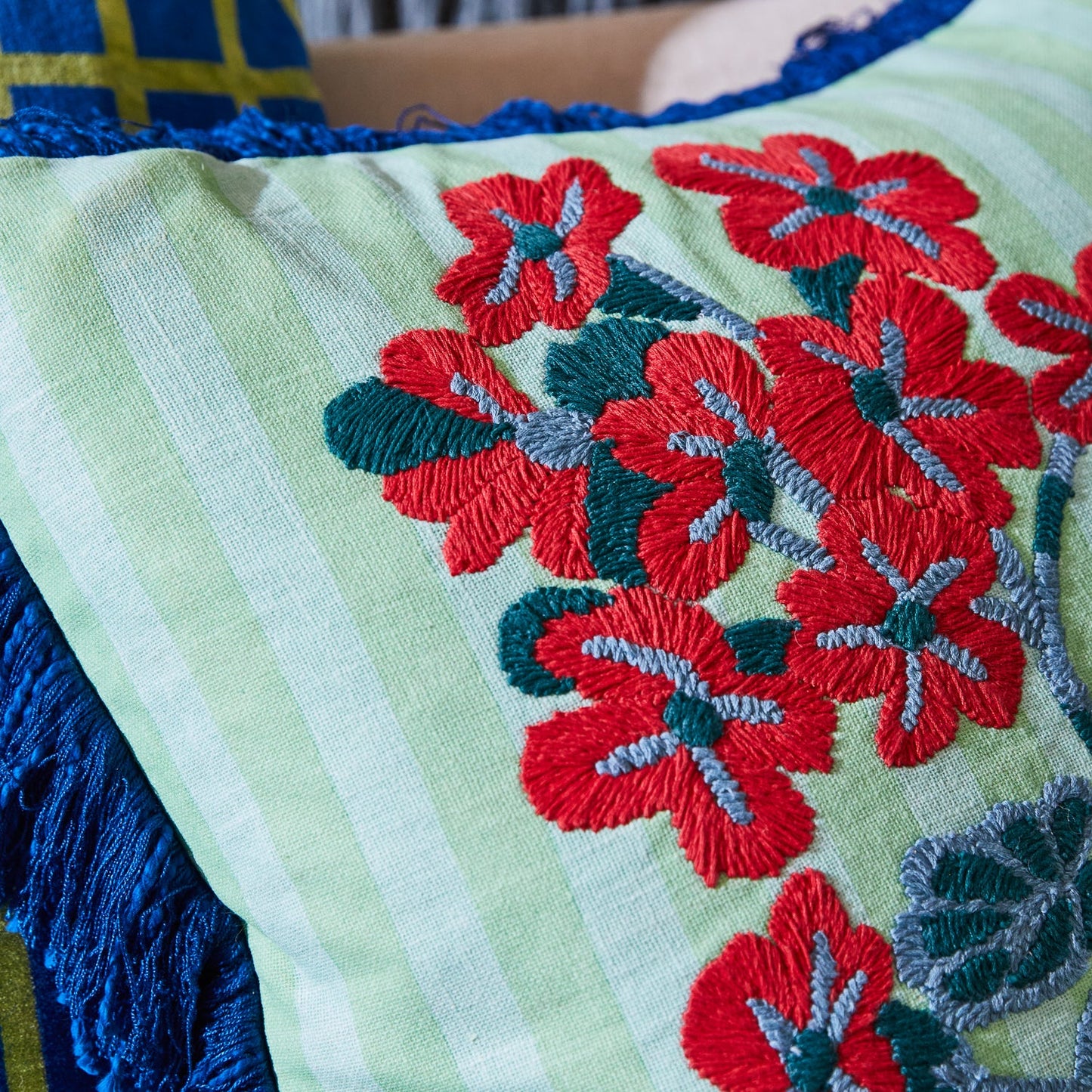 Sage X Clare - Annette Embroidered Cushion - Jade
