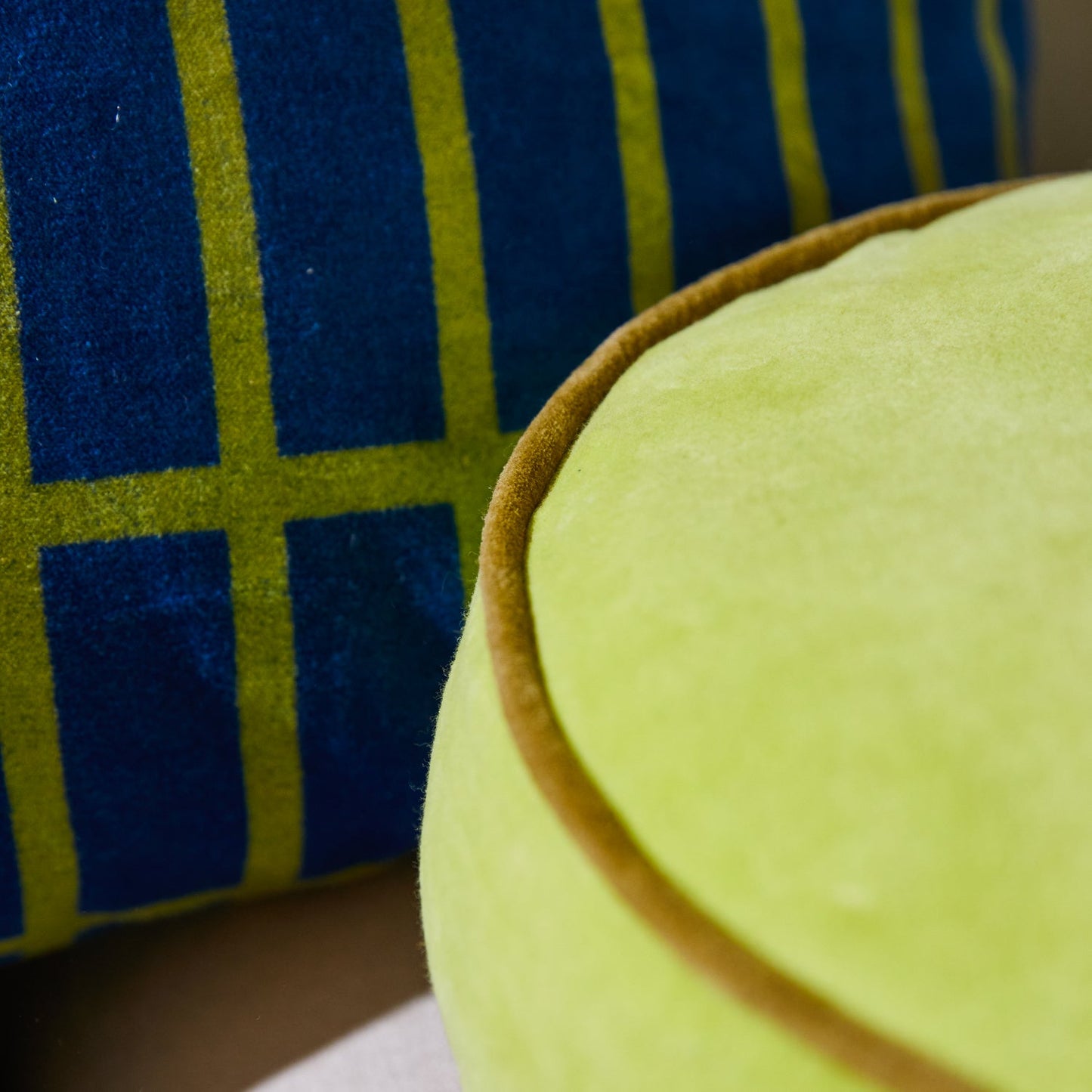 Sage X Clare - Castilo Round Velvet Cushion - Chartreuse