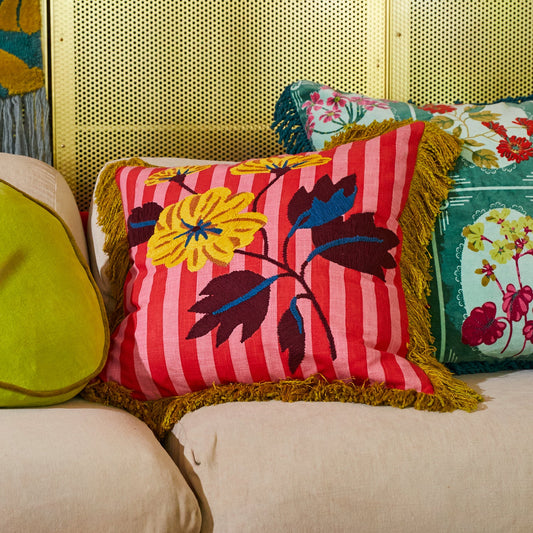 Sage X Clare - Annette Embroidered Cushion - Cosmo Pink