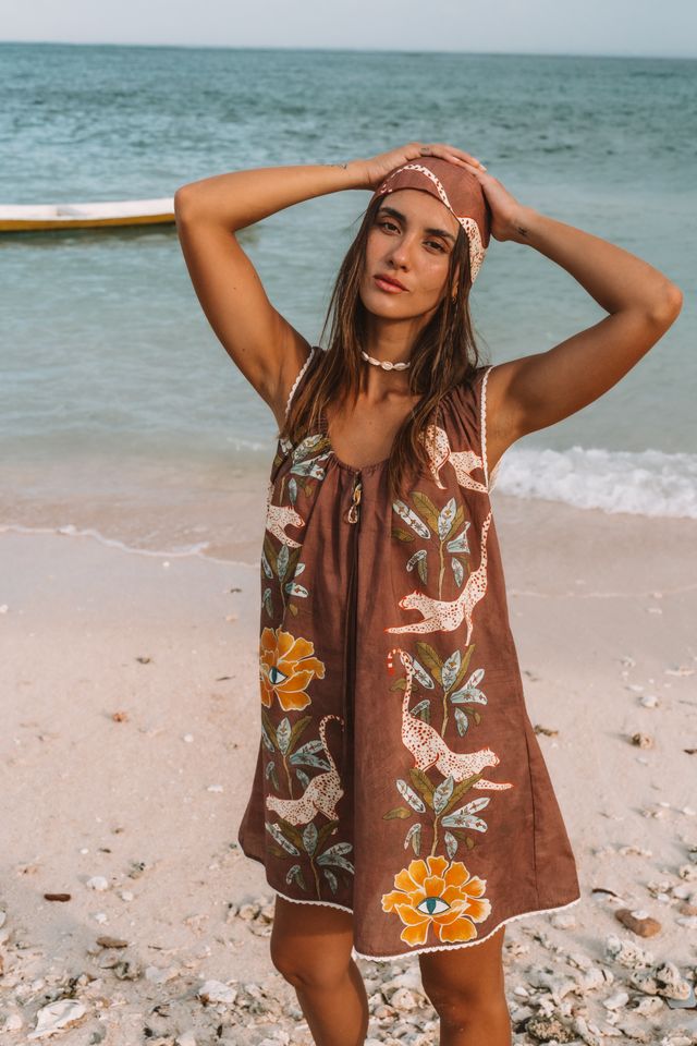 Wandering Folk - Eye of the Jungle Mini Dress - Dune