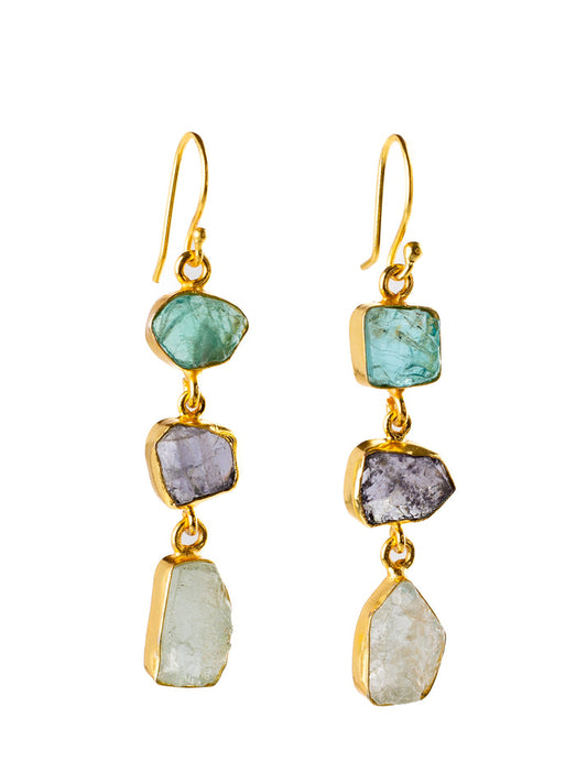 Gold Three Stone Earrings - Various Stones