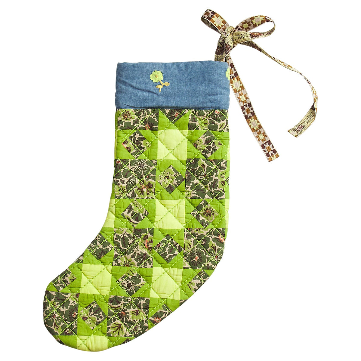 Sage X Clare - Magnolia Patchwork Stocking - Cactus Green
