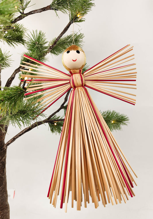 Straw Angel Hanging - Red + Natural