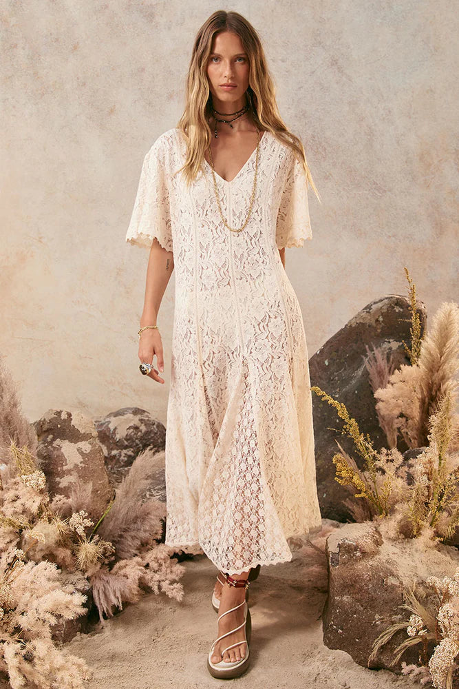Spell - Lux Lisbon Lace Handkerchief Dress - Vintage Cream
